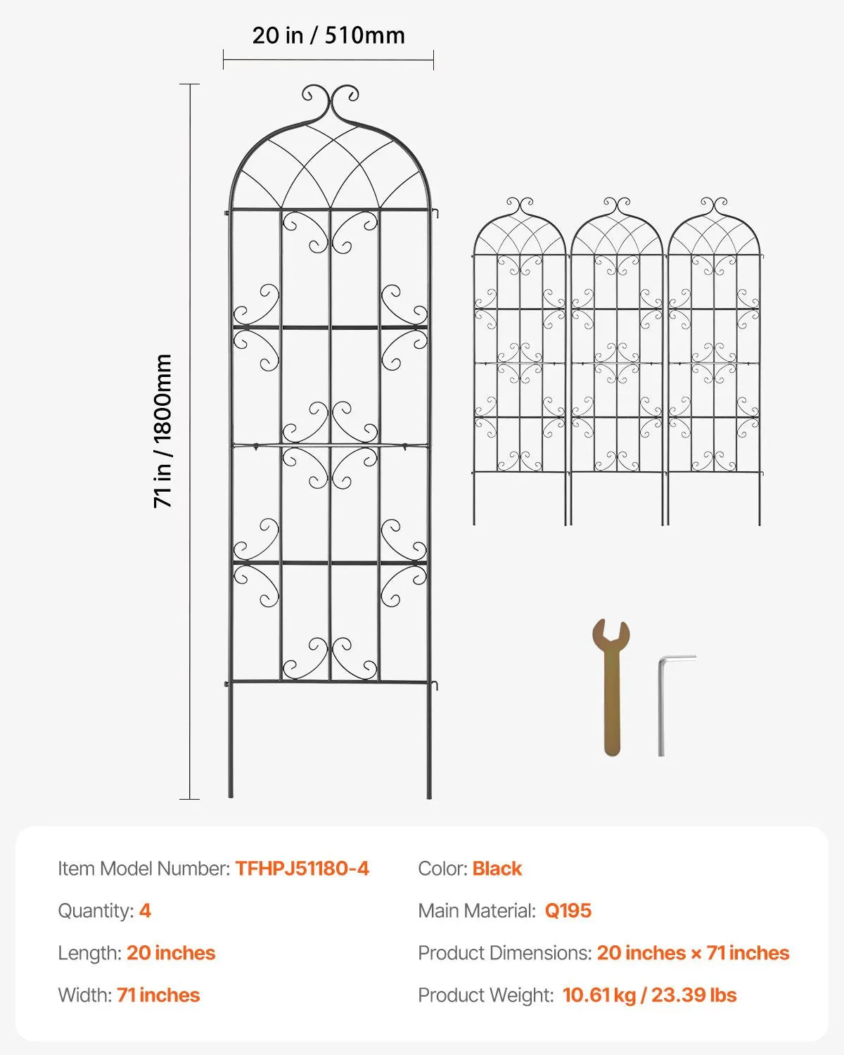4 Packs Metal Garden Trellis for Climbing Plant Support 71x20 in Rustproof - Image 7