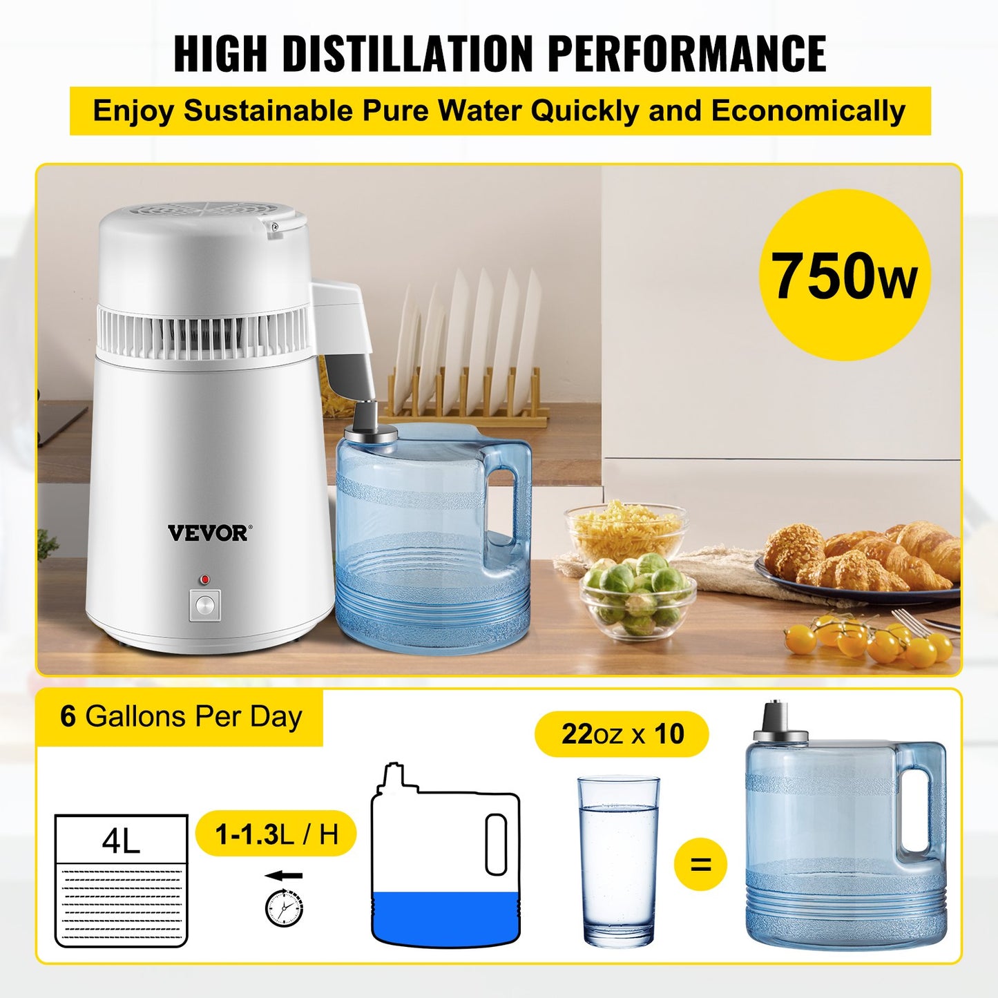 Water Distiller Purifier Pure Water Distiller Filters Water Distillation 4L Internal Stainless Steel with Collection Bottle - Image 4