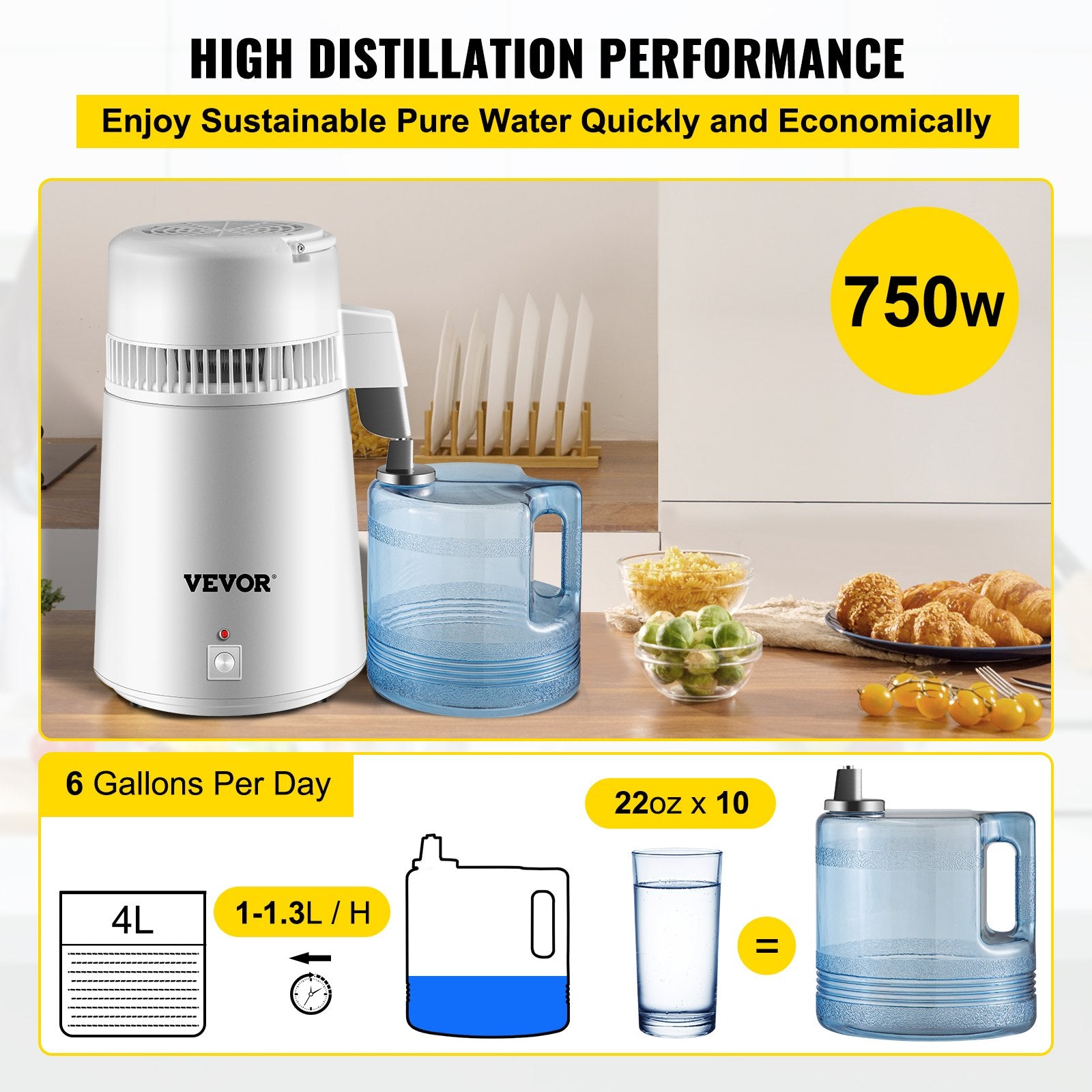 Water Distiller Purifier Pure Water Distiller Filters Water Distillation 4L Internal Stainless Steel with Collection Bottle - Image 4