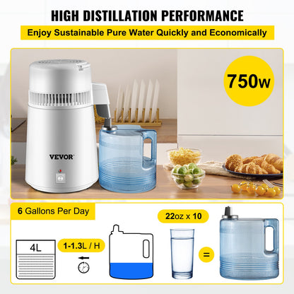 Water Distiller Purifier Pure Water Distiller Filters Water Distillation 4L Internal Stainless Steel with Collection Bottle - Image 4