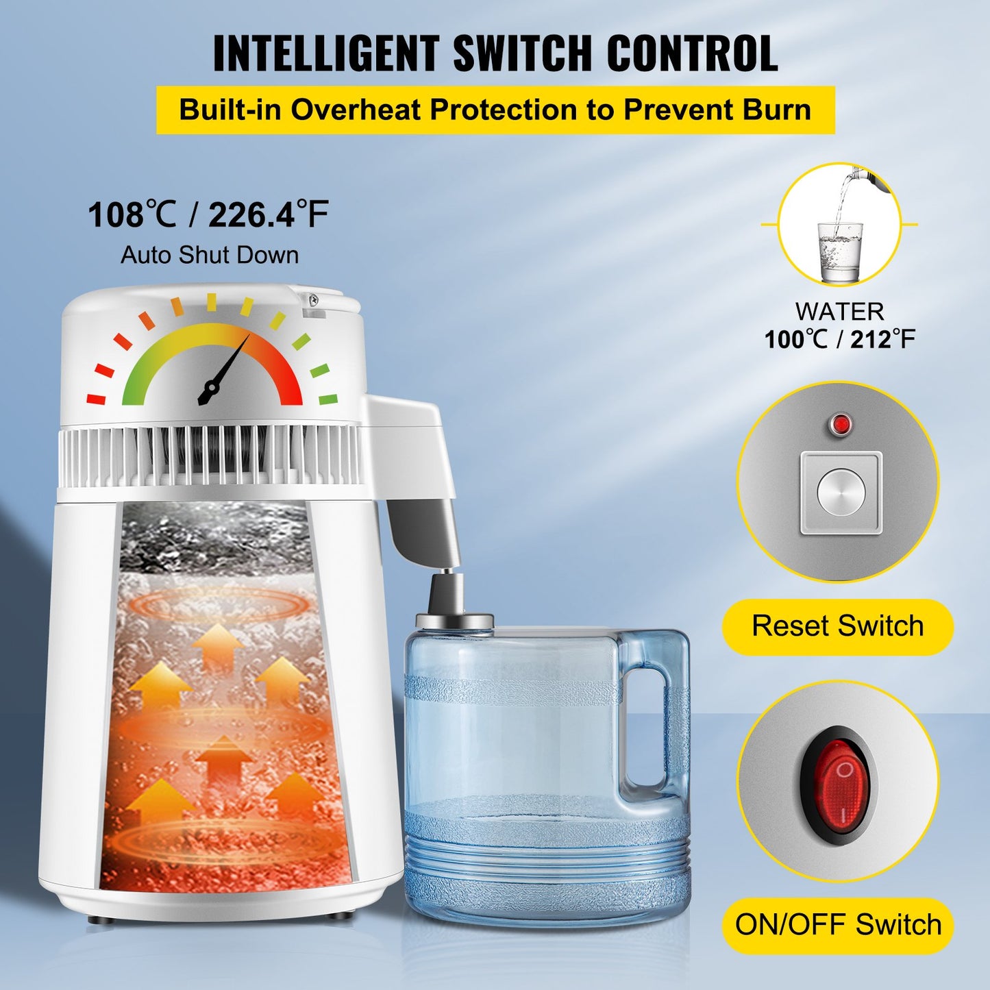 Water Distiller Purifier Pure Water Distiller Filters Water Distillation 4L Internal Stainless Steel with Collection Bottle - Image 5