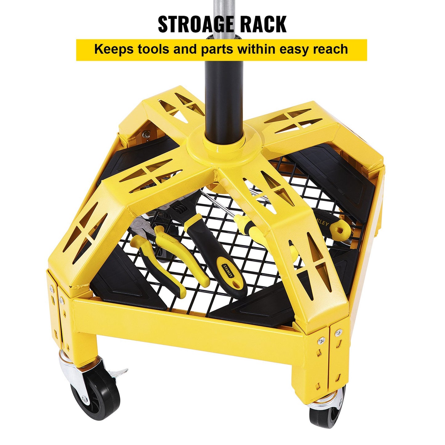 Rolling Garage Stool, 300LBS Capacity, Adjustable Height from 24 in to 28.7 in, Mechanic Seat with 360-degree Swivel Wheels and Tool Tray, for Workshop, Auto Repair Shop, Yellow - Image 4