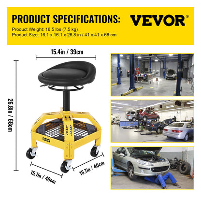 Rolling Garage Stool, 300LBS Capacity, Adjustable Height from 24 in to 28.7 in, Mechanic Seat with 360-degree Swivel Wheels and Tool Tray, for Workshop, Auto Repair Shop, Yellow - Image 7