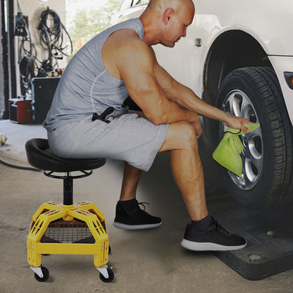 Rolling Garage Stool, 300LBS Capacity, Adjustable Height from 24 in to 28.7 in, Mechanic Seat with 360-degree Swivel Wheels and Tool Tray, for Workshop, Auto Repair Shop, Yellow - Image 8