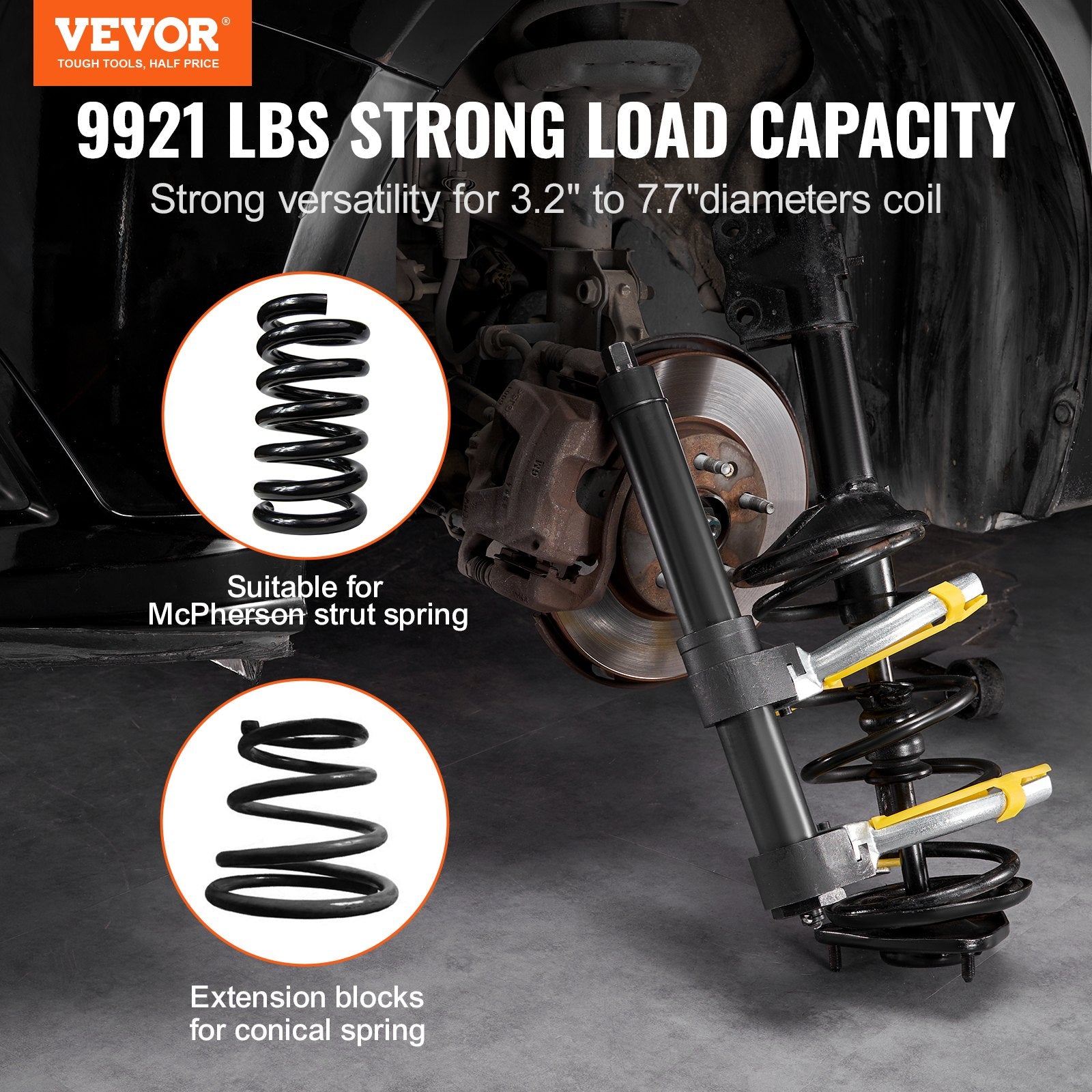Strut Spring Compressor Set, Macpherson Strut Spring Compressor Kit, Interchangeable Fork Strut Coil Extractor Remover Tool, with Yellow Protective Sleeve and Carrying Case - Image 2