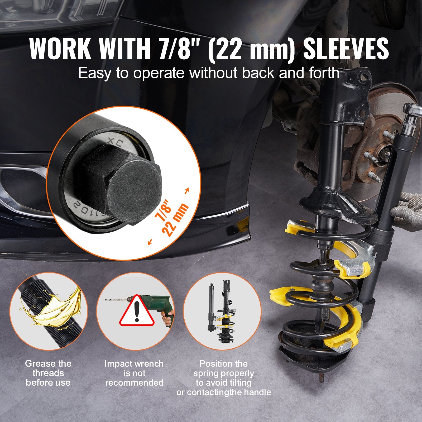 Strut Spring Compressor Set, Macpherson Strut Spring Compressor Kit, Interchangeable Fork Strut Coil Extractor Remover Tool, with Yellow Protective Sleeve and Carrying Case - Image 6