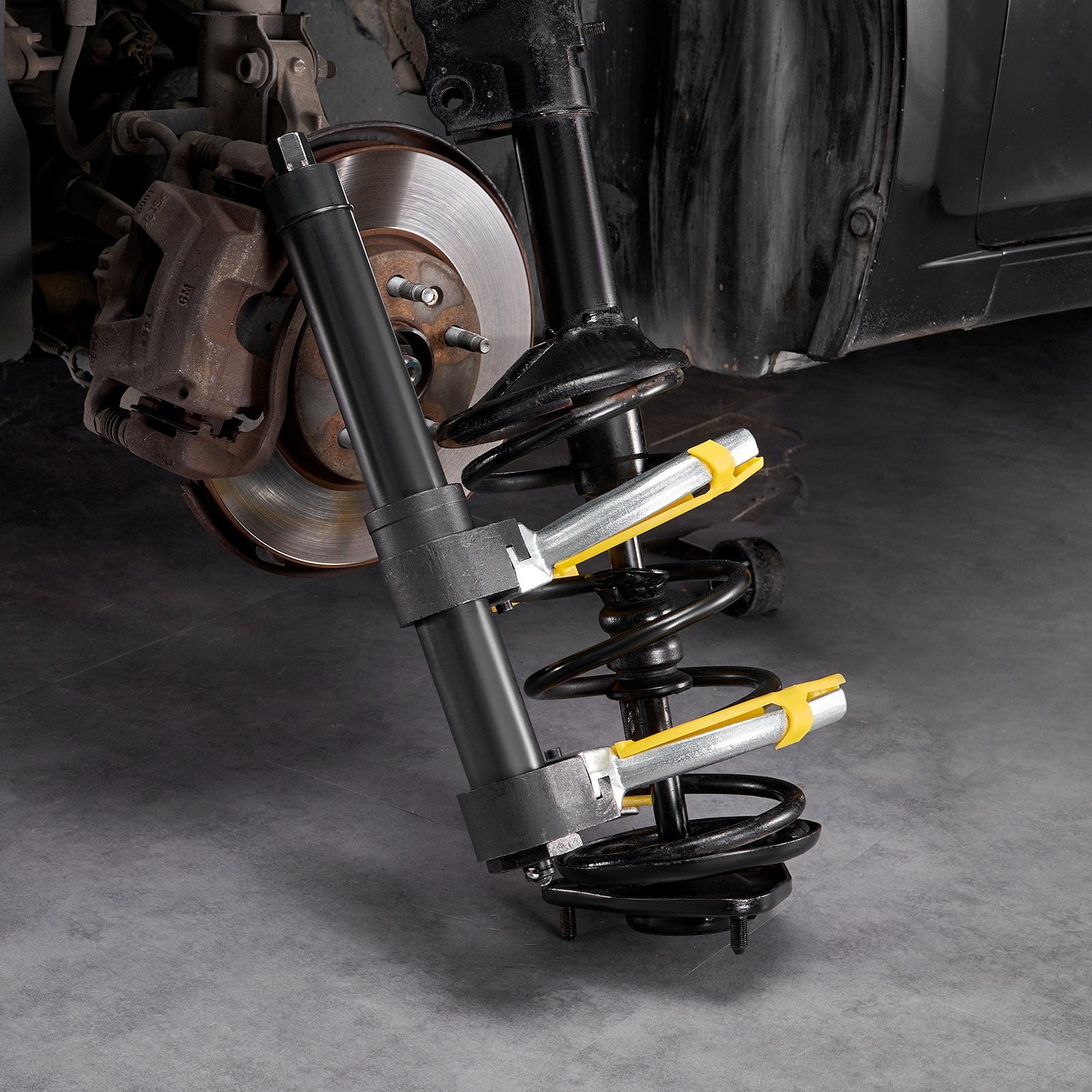 Strut Spring Compressor Set, Macpherson Strut Spring Compressor Kit, Interchangeable Fork Strut Coil Extractor Remover Tool, with Yellow Protective Sleeve and Carrying Case - Image 8