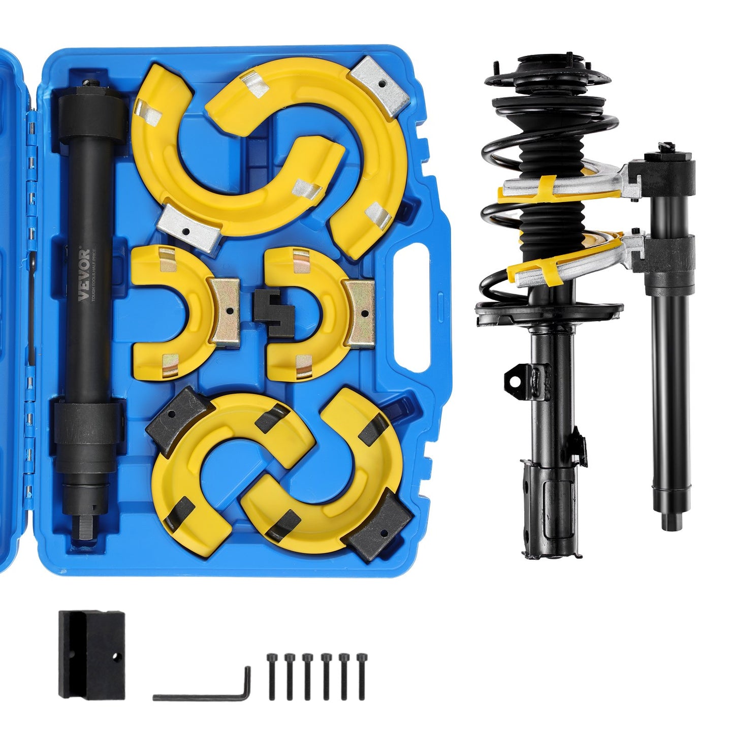 Strut Spring Compressor Set, Macpherson Strut Spring Compressor Kit, Interchangeable Fork Strut Coil Extractor Remover Tool, with Yellow Protective Sleeve and Carrying Case - Image 9