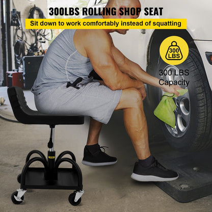Rolling Garage Stool 300LBS Adjustable Mechanic Work Shop Seat w/Casters - Image 2