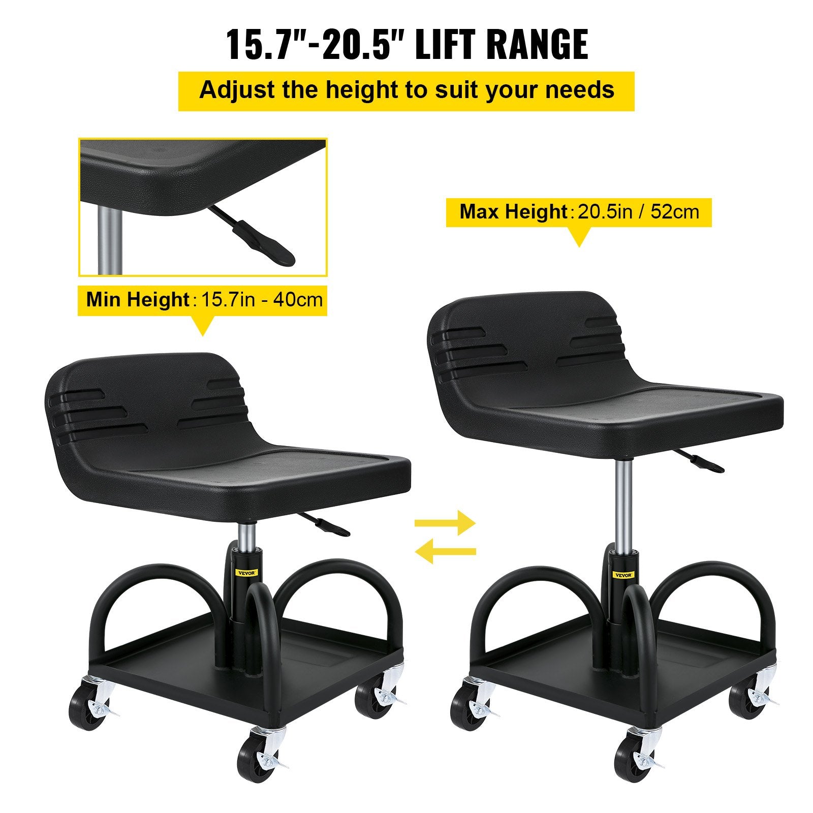 Rolling Garage Stool 300LBS Adjustable Mechanic Work Shop Seat w/Casters - Image 3