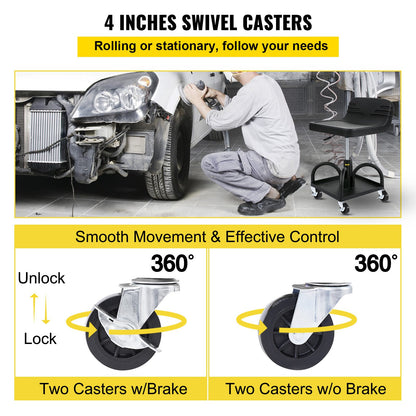 Rolling Garage Stool 300LBS Adjustable Mechanic Work Shop Seat w/Casters - Image 5