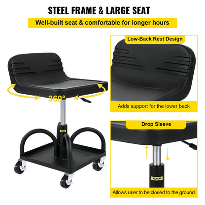 Rolling Garage Stool 300LBS Adjustable Mechanic Work Shop Seat w/Casters - Image 6