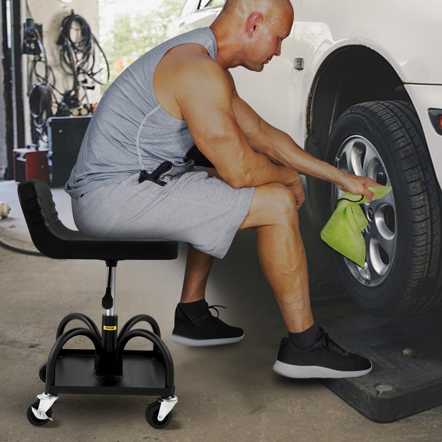 Rolling Garage Stool 300LBS Adjustable Mechanic Work Shop Seat w/Casters - Image 8