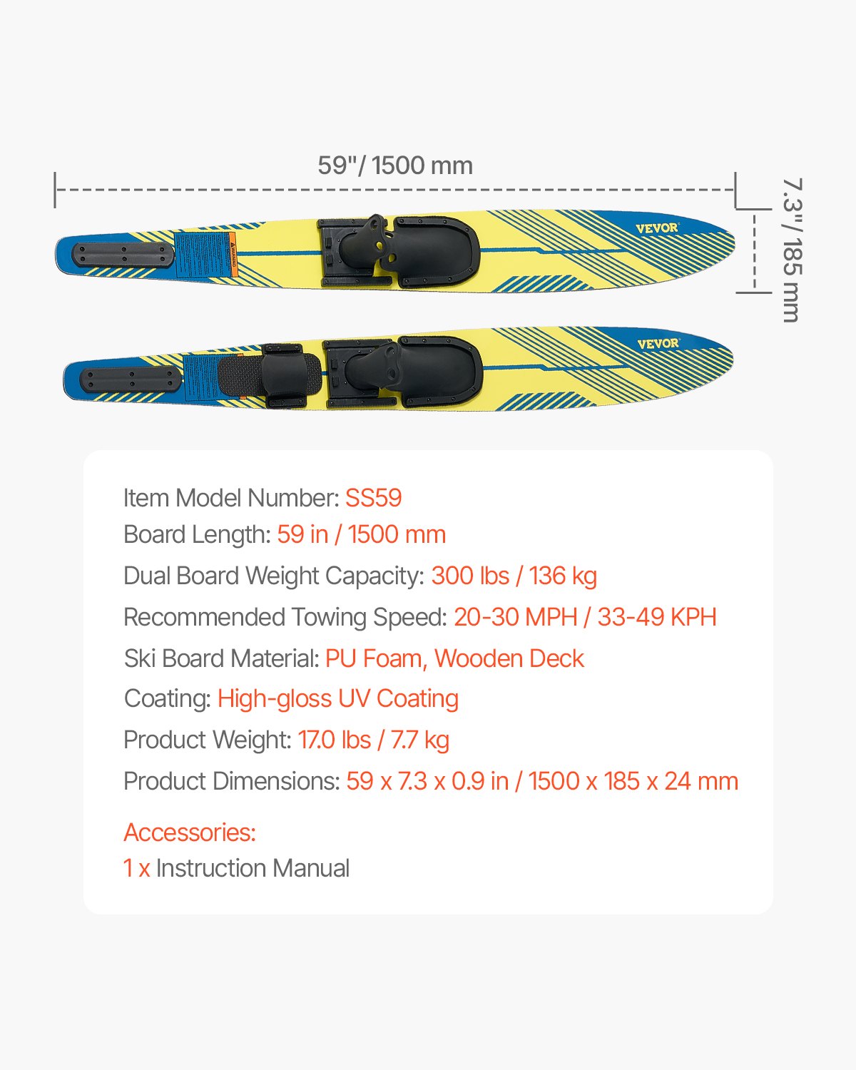 150 cm Water Skis Combo Adults Water Skis with X-7 Adjustable Bindings - Image 7