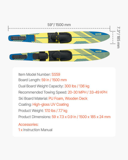 150 cm Water Skis Combo Adults Water Skis with X-7 Adjustable Bindings - Image 7