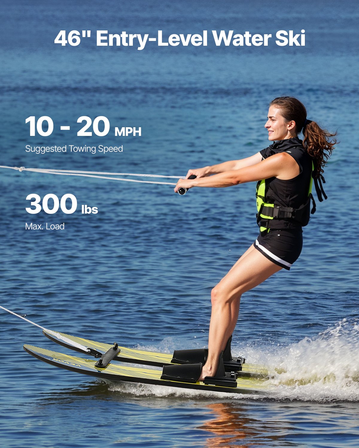 Water Skis 116.8 cm / 46 inch, Water Ski Trainers with X-7 Adjustable Bindings, Double-Handle Rope & Removable Stabilizing Bar, Training Waterskis Combo for Youth Up to 136 kg - Image 2