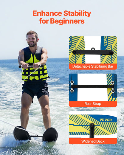 Water Skis 116.8 cm / 46 inch, Water Ski Trainers with X-7 Adjustable Bindings, Double-Handle Rope & Removable Stabilizing Bar, Training Waterskis Combo for Youth Up to 136 kg - Image 4