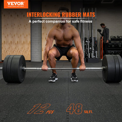 12 PCS 14 mm Thick Gym Floor Mats, 24" x 24" EVA Foam & Rubber Top Interlocking Workout Floor Mats with 4.5 m² Coverage, Waterproof Exercise Puzzle Flooring for Gym, Home, Garage, Basemen - Image 2