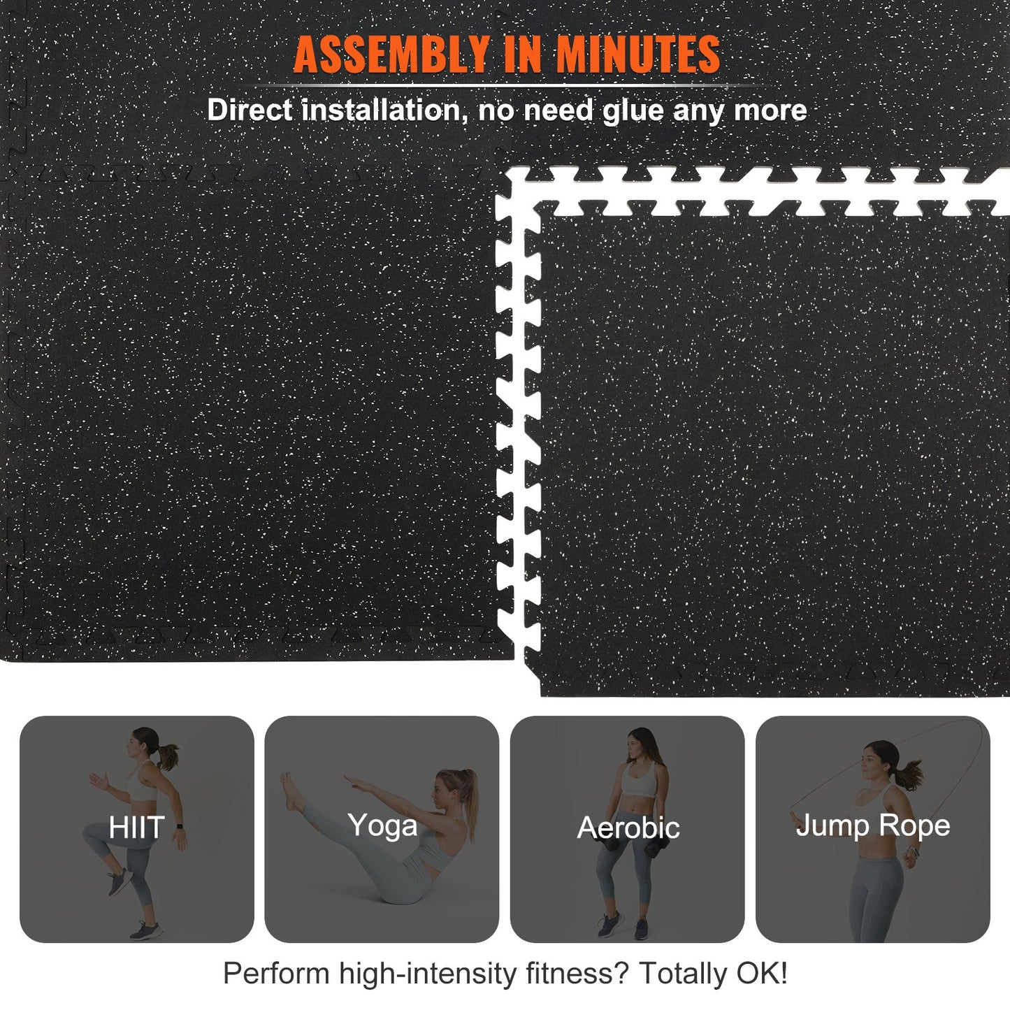 12 PCS 14 mm Thick Gym Floor Mats, 24" x 24" EVA Foam & Rubber Top Interlocking Workout Floor Mats with 4.5 m² Coverage, Waterproof Exercise Puzzle Flooring for Gym, Home, Garage, Basemen - Image 7