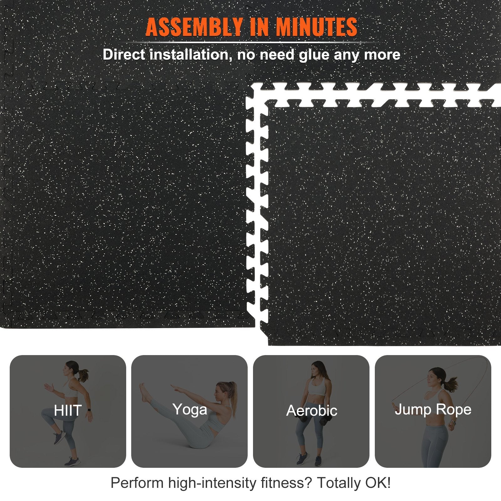 12 PCS 14 mm Thick Gym Floor Mats, 24" x 24" EVA Foam & Rubber Top Interlocking Workout Floor Mats with 4.5 m² Coverage, Waterproof Exercise Puzzle Flooring for Gym, Home, Garage, Basemen - Image 7