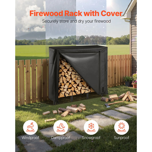 Firewood Rack with Waterproof Cover, 1.22m Outdoor Firewood Holder, 1/4 Cord Storage Metal Log Holder, 400lb Max Weight Capacity, Full Covered, Powder-Coated Wood Storage Rack for Fireplace Deck - Image 2