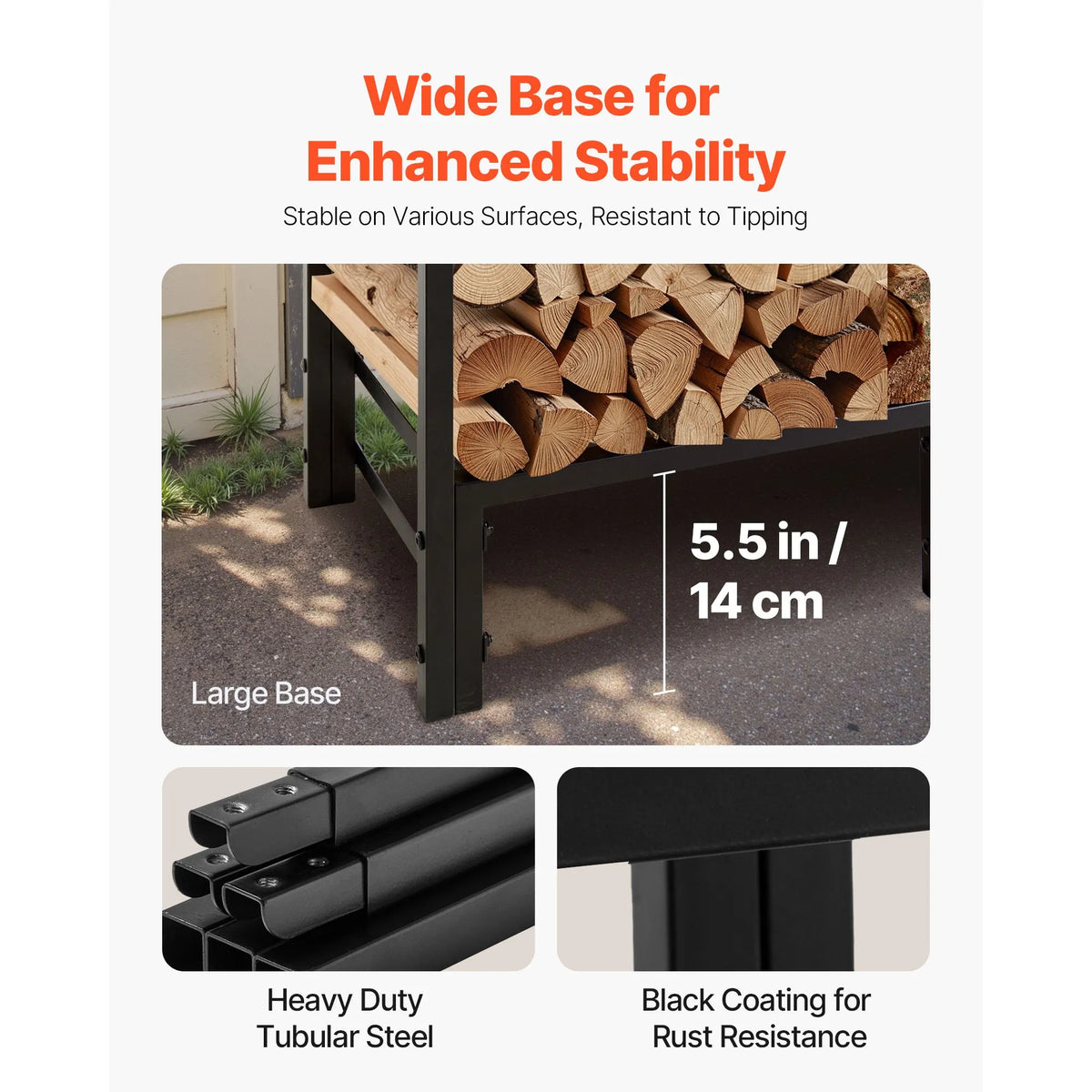 Firewood Rack with Waterproof Cover, 1.22m Outdoor Firewood Holder, 1/4 Cord Storage Metal Log Holder, 400lb Max Weight Capacity, Full Covered, Powder-Coated Wood Storage Rack for Fireplace Deck - Image 5