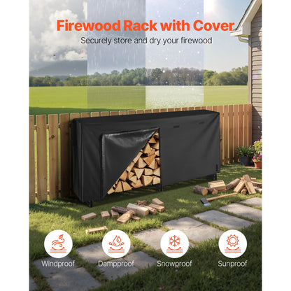 Firewood Rack with Waterproof Cover, 2.57m Outdoor Firewood Holder, 1/2 Cord Storage Metal Log Holder, 299kg Max Weight Capacity, Top Covered, Powder-Coated Wood Storage Rack for Fireplace Deck - Image 2