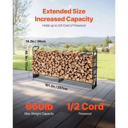 Firewood Rack with Waterproof Cover, 2.57m Outdoor Firewood Holder, 1/2 Cord Storage Metal Log Holder, 299kg Max Weight Capacity, Top Covered, Powder-Coated Wood Storage Rack for Fireplace Deck - Image 3