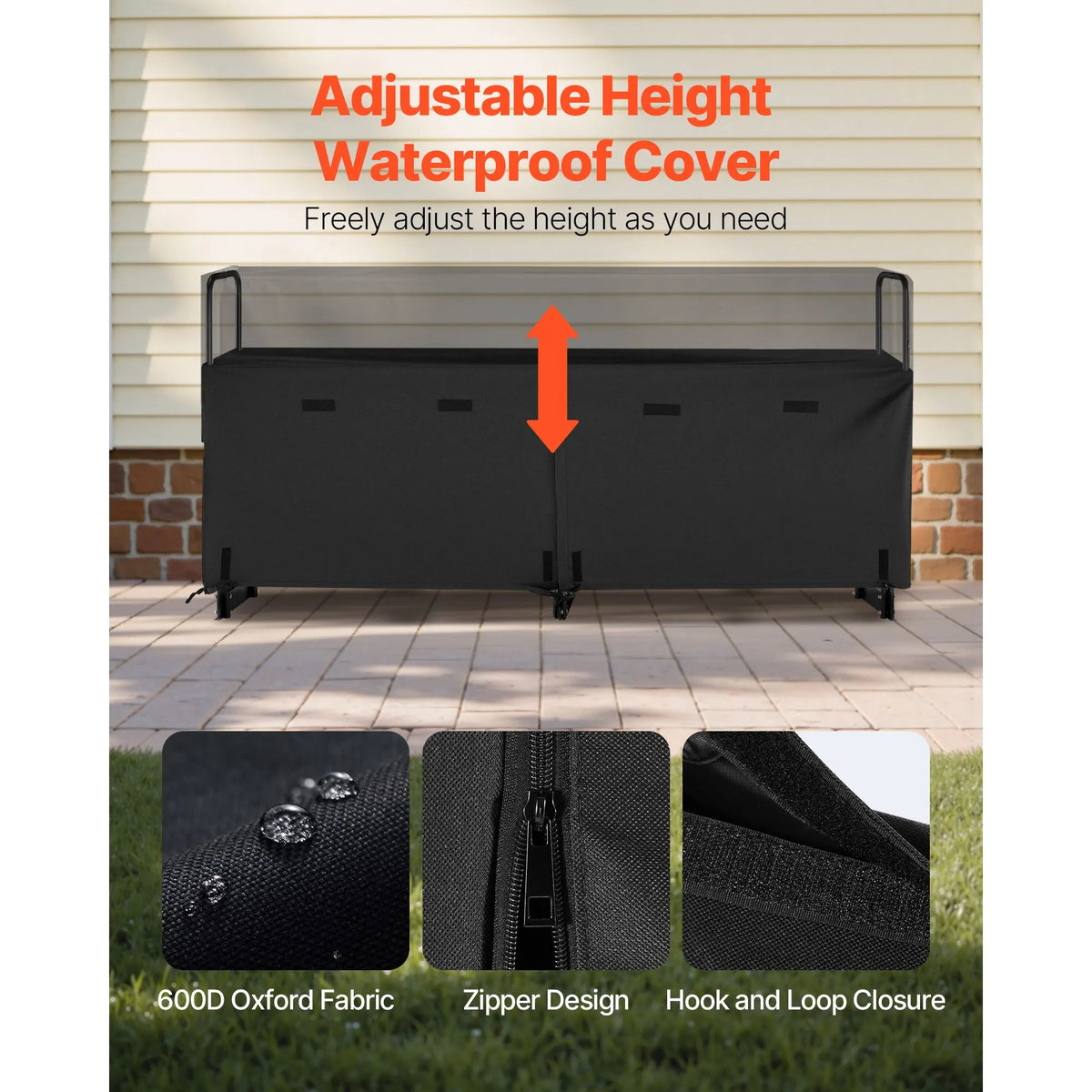 Firewood Rack with Waterproof Cover, 2.57m Outdoor Firewood Holder, 1/2 Cord Storage Metal Log Holder, 299kg Max Weight Capacity, Top Covered, Powder-Coated Wood Storage Rack for Fireplace Deck - Image 4