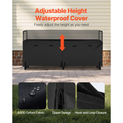 Firewood Rack with Waterproof Cover, 2.57m Outdoor Firewood Holder, 1/2 Cord Storage Metal Log Holder, 299kg Max Weight Capacity, Top Covered, Powder-Coated Wood Storage Rack for Fireplace Deck - Image 4