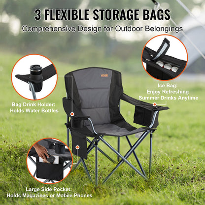 Camping Folding Chair for Adults, Portable Heavy Duty Outdoor Quad Lumbar Back Padded Arm Chairs with Side Pockets, Cup Holder and Cooler Bag for Beach, Lawn, Picnic, Fishing, Backpacking, Black - Image 5