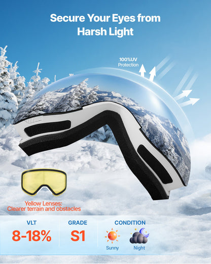 Frameless Ski Goggles, Magnet Cylindrical Lens with Pink Revo Coating, OTG Anti fog Snow Goggles for Men Women Youth, TPU Frame & Ventilation Structure, Fit for Skiing, Skating, Snowboarding - Image 3