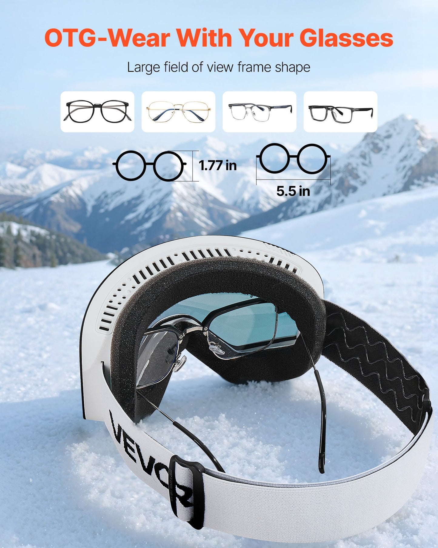 Frameless Ski Goggles, Magnet Cylindrical Lens with Pink Revo Coating, OTG Anti fog Snow Goggles for Men Women Youth, TPU Frame & Ventilation Structure, Fit for Skiing, Skating, Snowboarding - Image 5