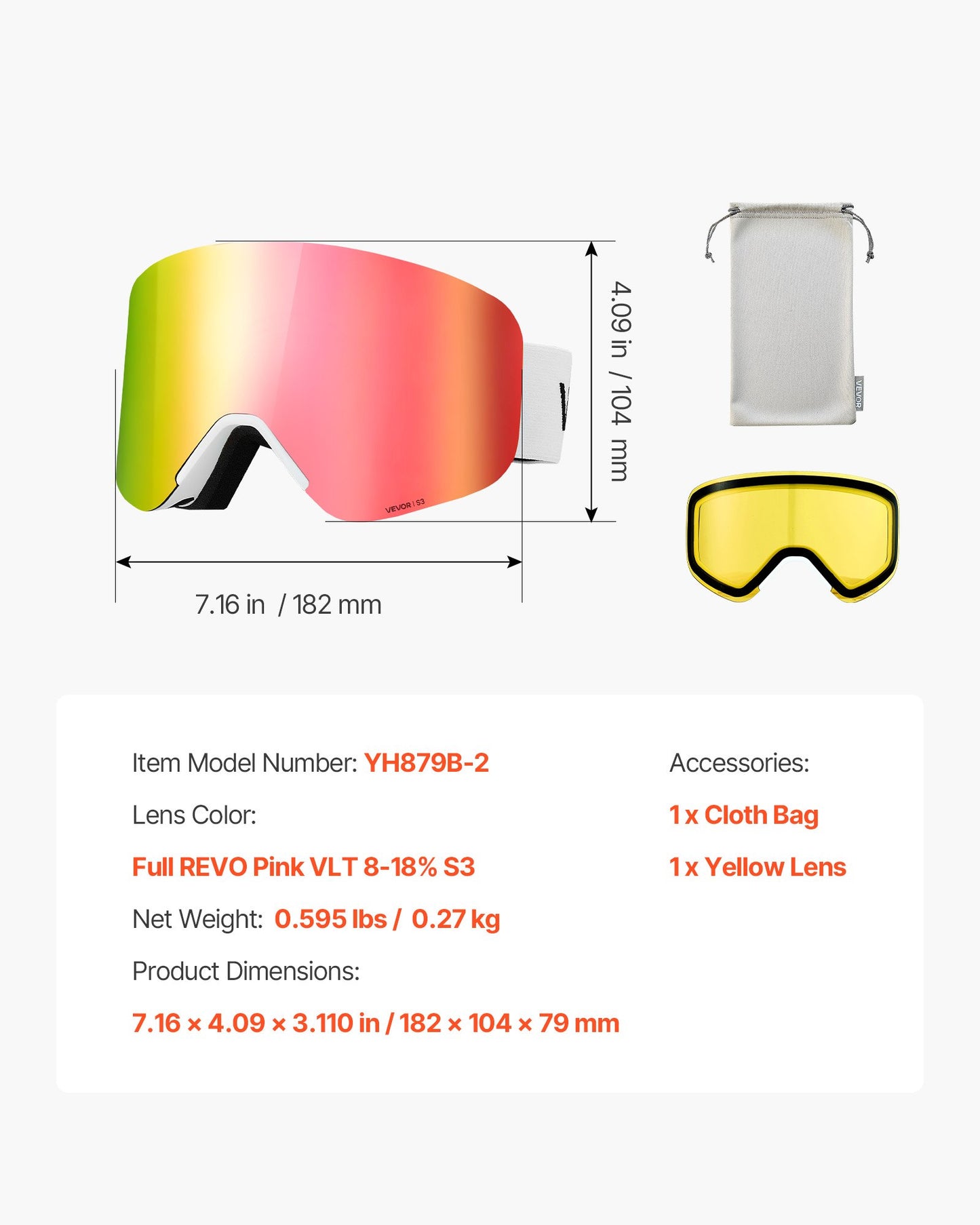 Frameless Ski Goggles, Magnet Cylindrical Lens with Pink Revo Coating, OTG Anti fog Snow Goggles for Men Women Youth, TPU Frame & Ventilation Structure, Fit for Skiing, Skating, Snowboarding - Image 7