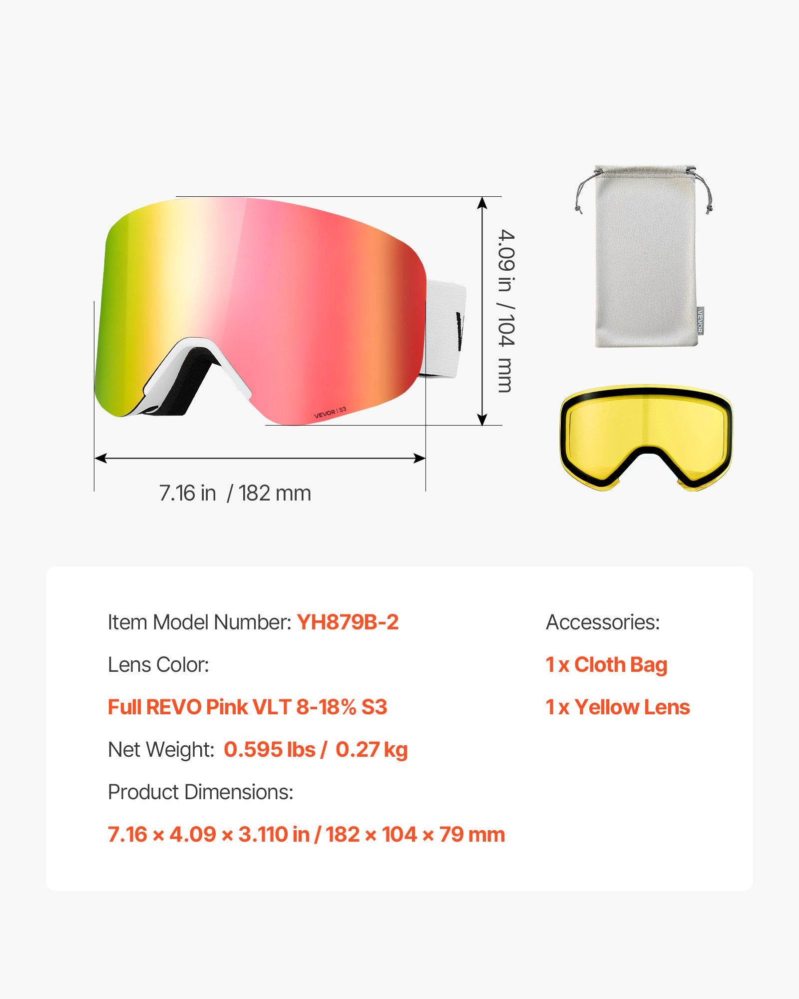 Frameless Ski Goggles, Magnet Cylindrical Lens with Pink Revo Coating, OTG Anti fog Snow Goggles for Men Women Youth, TPU Frame & Ventilation Structure, Fit for Skiing, Skating, Snowboarding - Image 7
