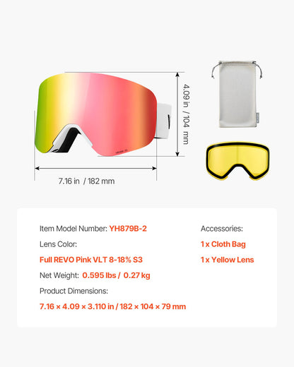 Frameless Ski Goggles, Magnet Cylindrical Lens with Pink Revo Coating, OTG Anti fog Snow Goggles for Men Women Youth, TPU Frame & Ventilation Structure, Fit for Skiing, Skating, Snowboarding - Image 7