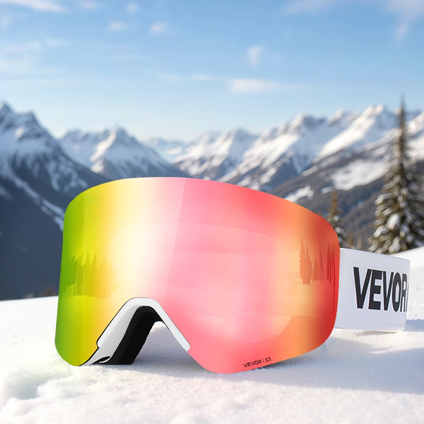 Frameless Ski Goggles, Magnet Cylindrical Lens with Pink Revo Coating, OTG Anti fog Snow Goggles for Men Women Youth, TPU Frame & Ventilation Structure, Fit for Skiing, Skating, Snowboarding - Image 8