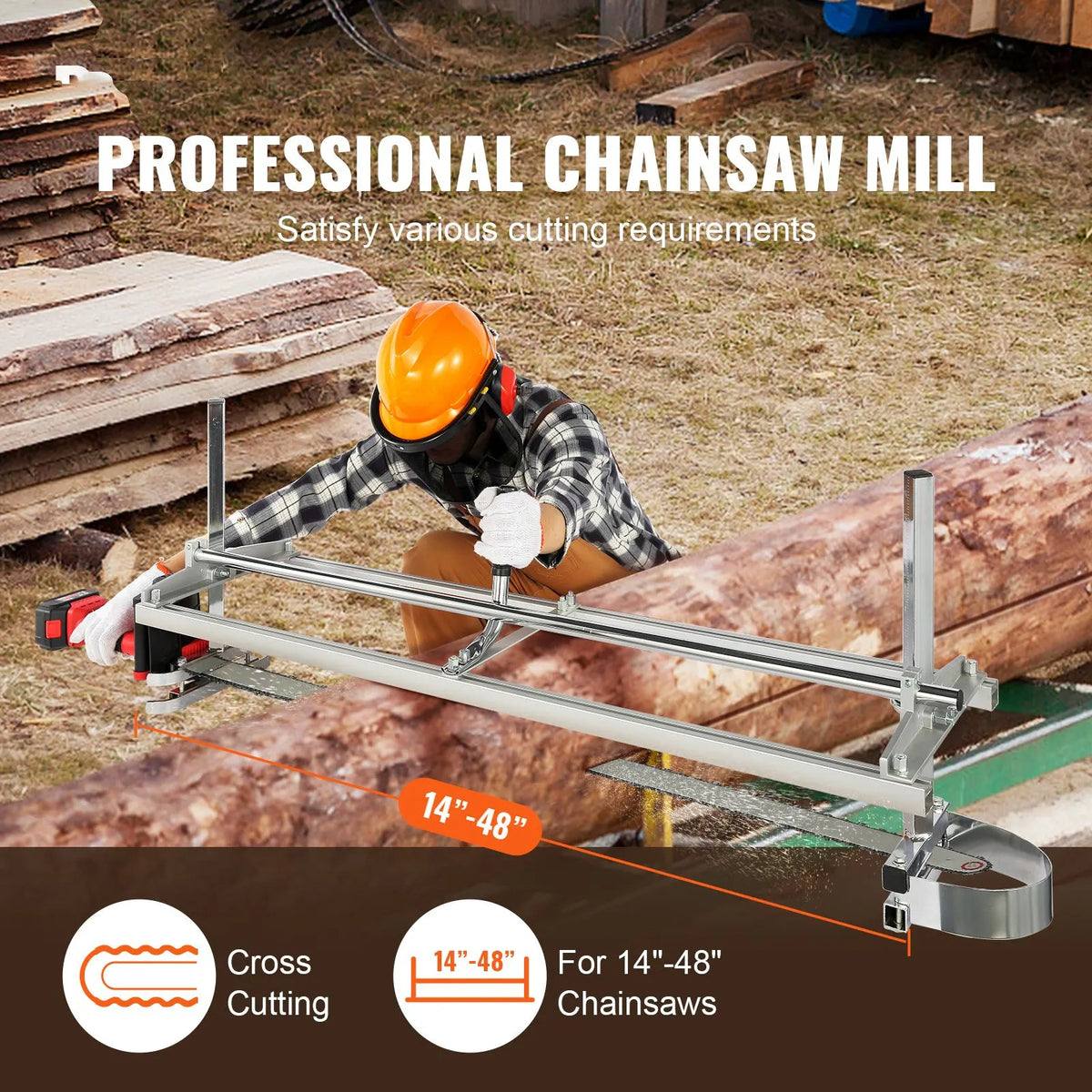 Chainsaw Mill, Portable Sawmill 14"-48" Guide Bar, Galvanized Steel Chainsaw Planking Mill with 0.2"-11.81" Cutting Thickness, Wood Lumber Cross Cutting Saw Mill for Builders and Woodworkers - Image 2