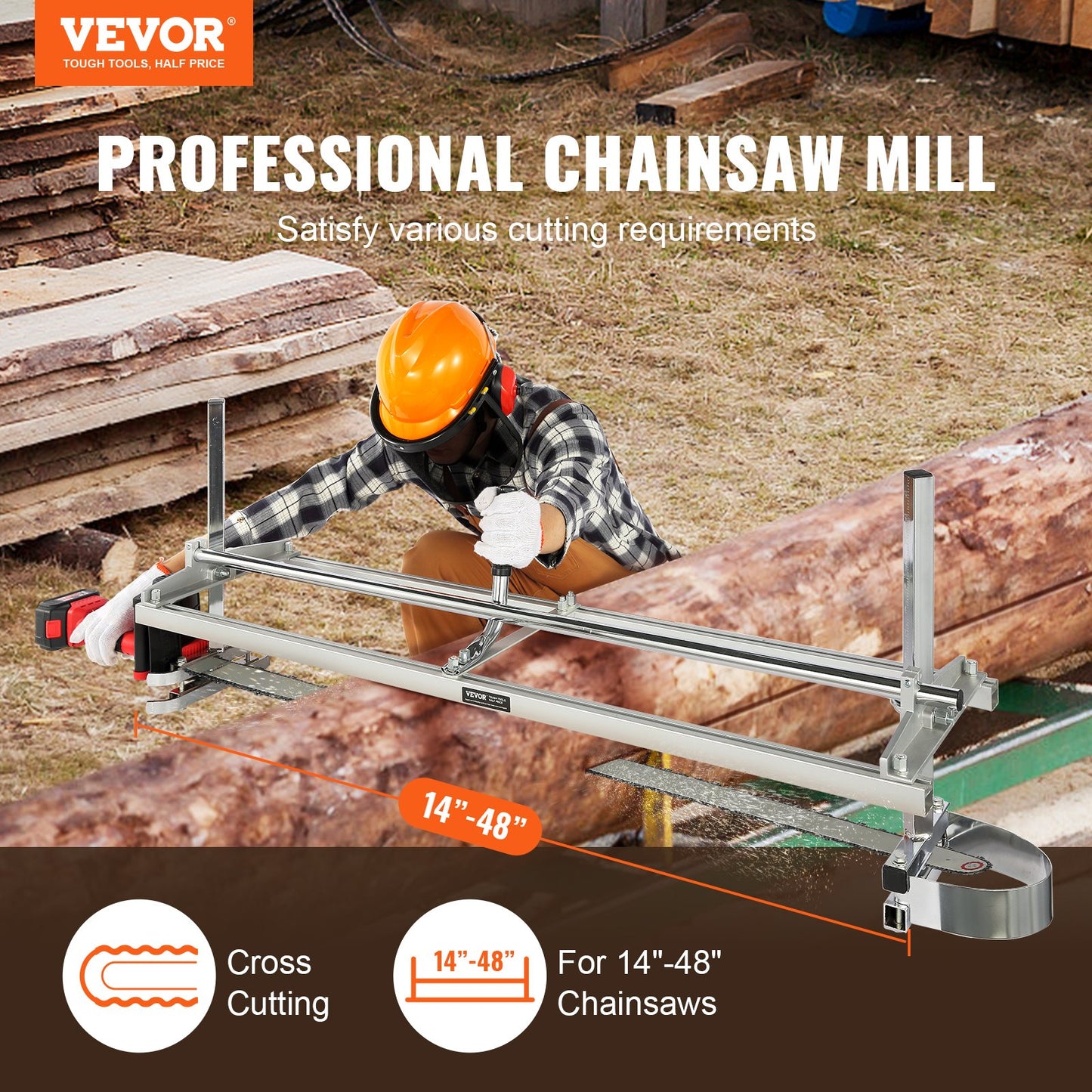 Chainsaw Mill, Portable Sawmill 14"-48" Guide Bar, Galvanized Steel Chainsaw Planking Mill with 0.2"-11.81" Cutting Thickness, Wood Lumber Cross Cutting Saw Mill for Builders and Woodworkers - Image 2
