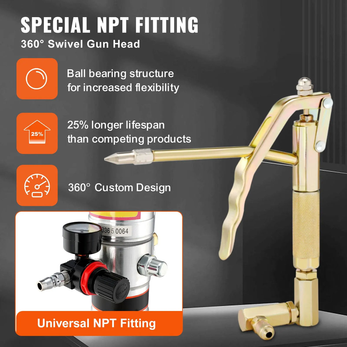 Grease Pump, 50:1 Pressure Ratio Air Operated Grease Pump with 3.88 m High Pressure Hose and Grease Gun, Pneumatic Grease Pump, Portable Lubrication Grease Pump with 360° Swivel Grease Gun Head - Image 3