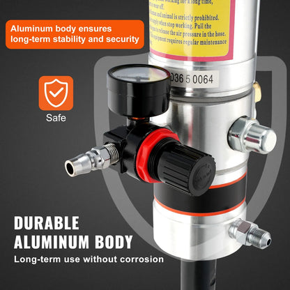 Grease Pump, 50:1 Pressure Ratio Air Operated Grease Pump with 3.88 m High Pressure Hose and Grease Gun, Pneumatic Grease Pump, Portable Lubrication Grease Pump with 360° Swivel Grease Gun Head - Image 5