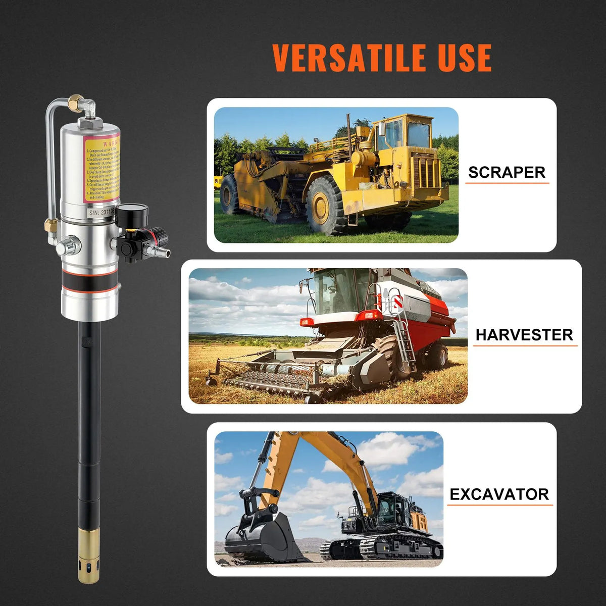 Grease Pump, 50:1 Pressure Ratio Air Operated Grease Pump with 3.88 m High Pressure Hose and Grease Gun, Pneumatic Grease Pump, Portable Lubrication Grease Pump with 360° Swivel Grease Gun Head - Image 6