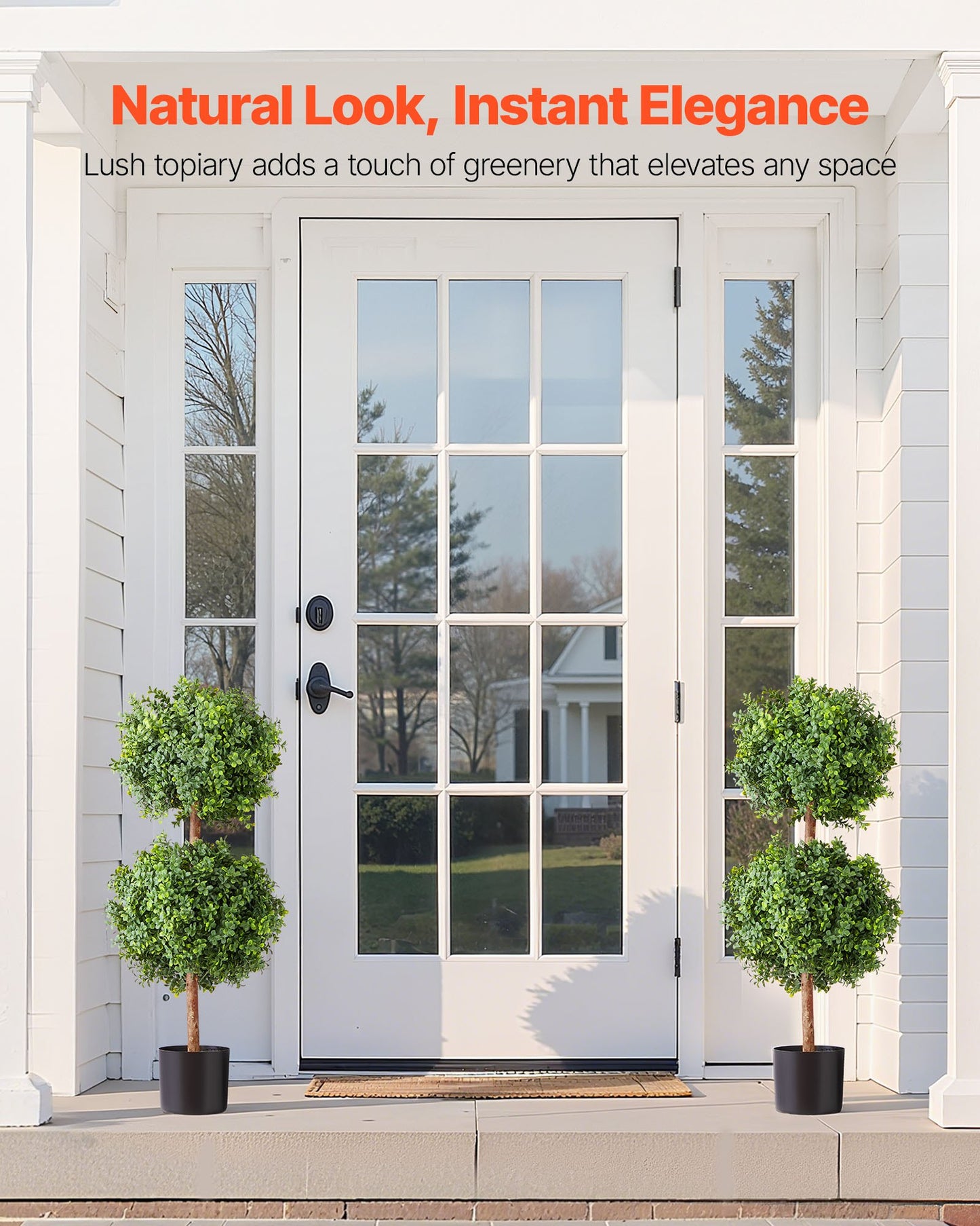 Artificial Topiary Boxwood Double Ball, 2 Set 914mm Faux Boxwood Plant Balls, Fake Silk Tree Look Real, Easy Assembly for Decor Front Porch Outdoor Patio Garden Balcony Backyard Indoor - Image 2