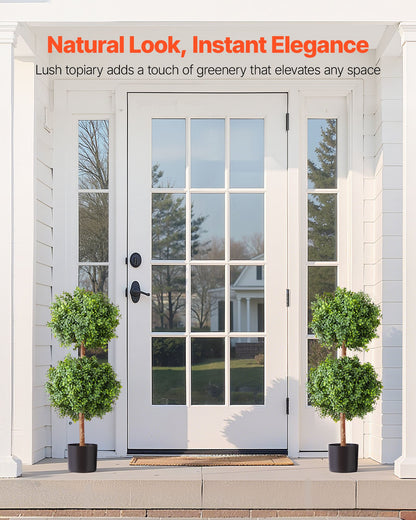 Artificial Topiary Boxwood Double Ball, 2 Set 914mm Faux Boxwood Plant Balls, Fake Silk Tree Look Real, Easy Assembly for Decor Front Porch Outdoor Patio Garden Balcony Backyard Indoor - Image 2
