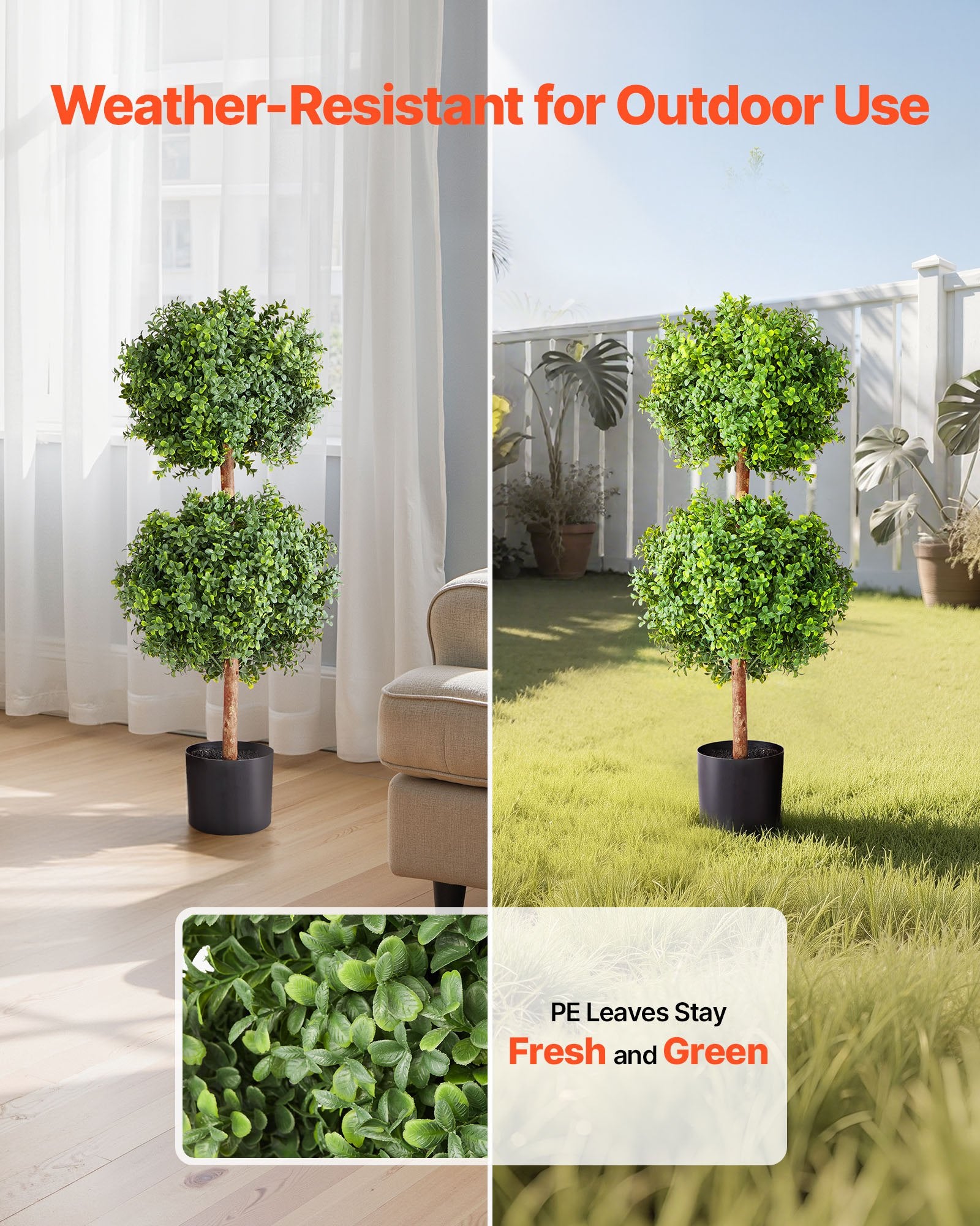 Artificial Topiary Boxwood Double Ball, 2 Set 914mm Faux Boxwood Plant Balls, Fake Silk Tree Look Real, Easy Assembly for Decor Front Porch Outdoor Patio Garden Balcony Backyard Indoor - Image 3