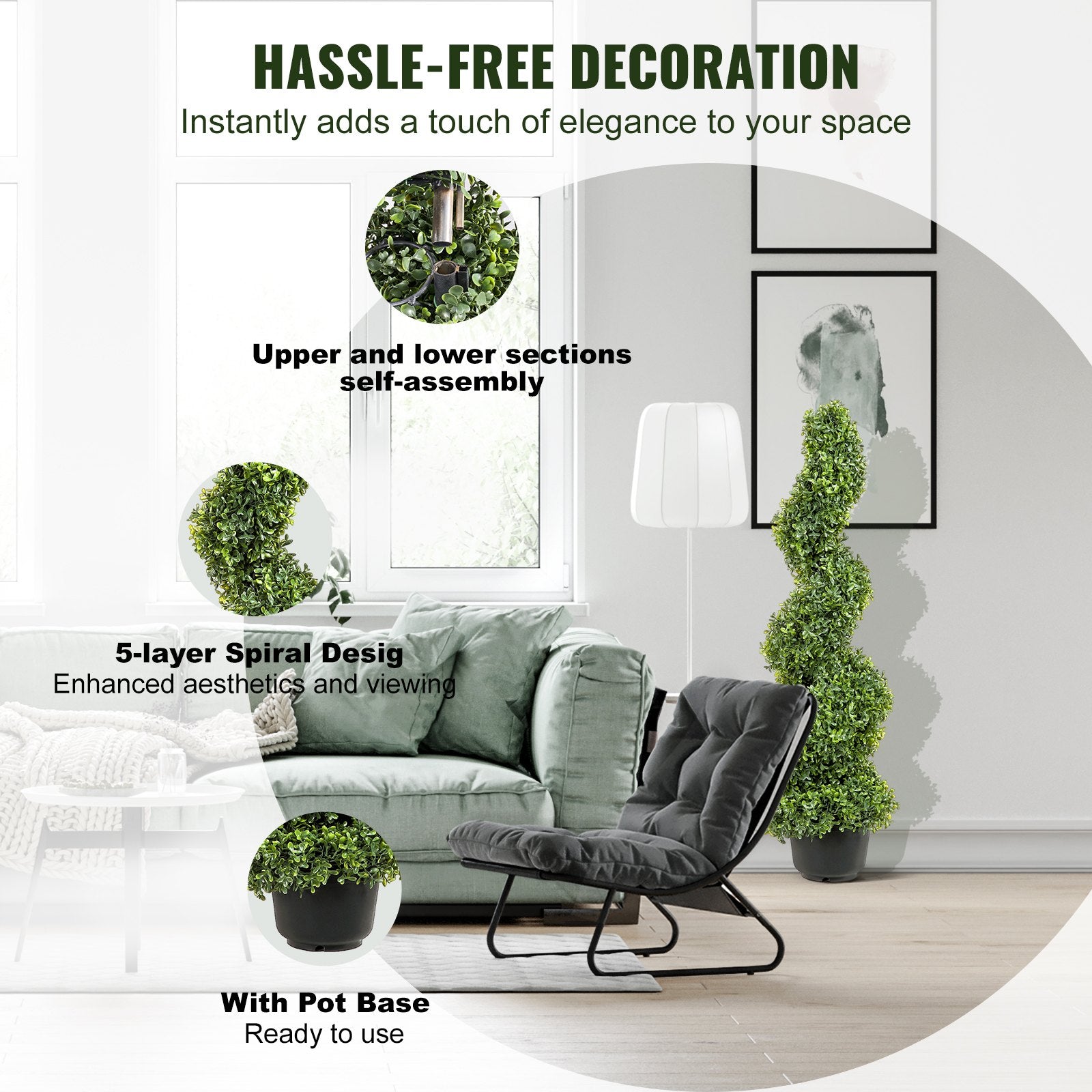 Artificial Topiaries Boxwood Trees, 7.6cm Tall (2 Pieces) Faux Topiary Plant Outdoor, All-year Green Feaux Plant w/ Replaceable Leaves for Decorative Indoor/Outdoor/Garden - Image 5
