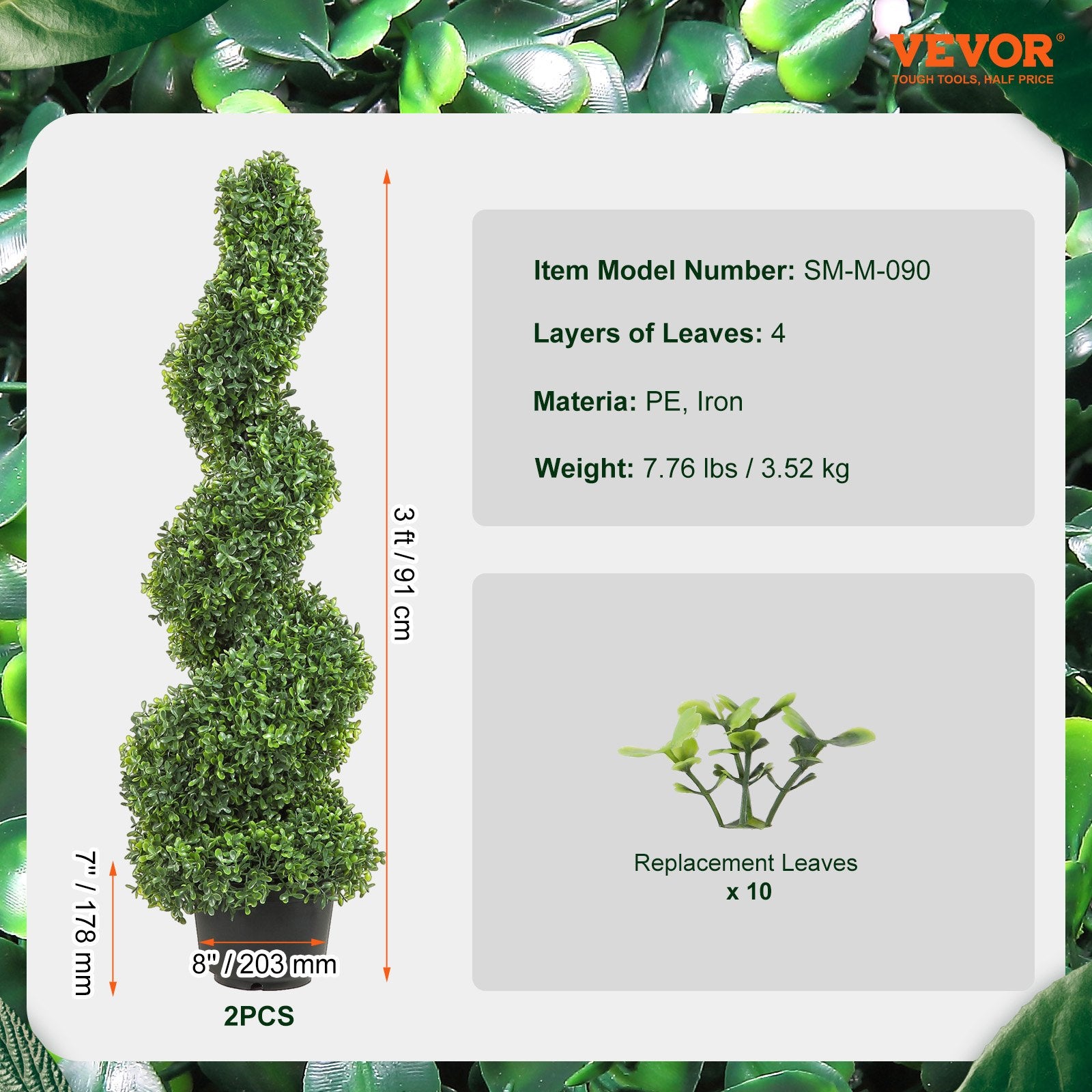 Artificial Topiaries Boxwood Trees, 7.6cm Tall (2 Pieces) Faux Topiary Plant Outdoor, All-year Green Feaux Plant w/ Replaceable Leaves for Decorative Indoor/Outdoor/Garden - Image 7