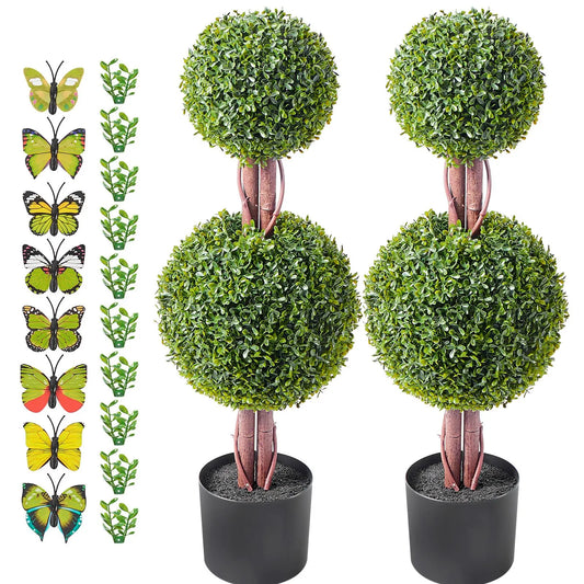 2 Pack 91.4cm Artificial Boxwood Topiary Tree Faux Plant UV Decor In/Outdoor