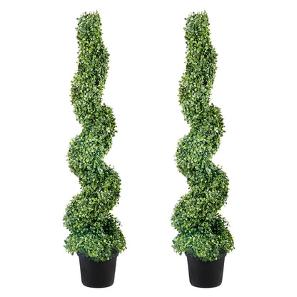 Artificial Topiaries Boxwood Trees, 10cm Tall (2 Pieces) Faux Topiary Plant Outdoor, All-year Green Feaux Plant w/ Replaceable Leaves for Decorative Indoor/Outdoor/Garden