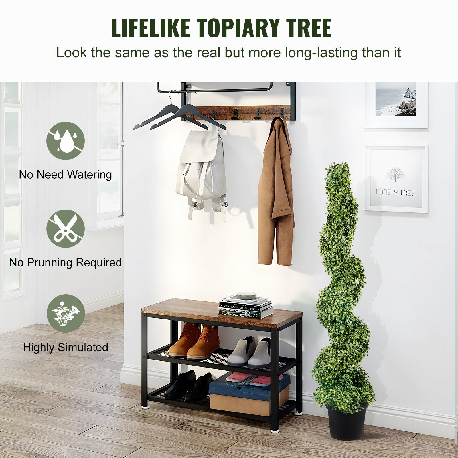 Artificial Topiaries Boxwood Trees, 10cm Tall (2 Pieces) Faux Topiary Plant Outdoor, All-year Green Feaux Plant w/ Replaceable Leaves for Decorative Indoor/Outdoor/Garden - Image 2